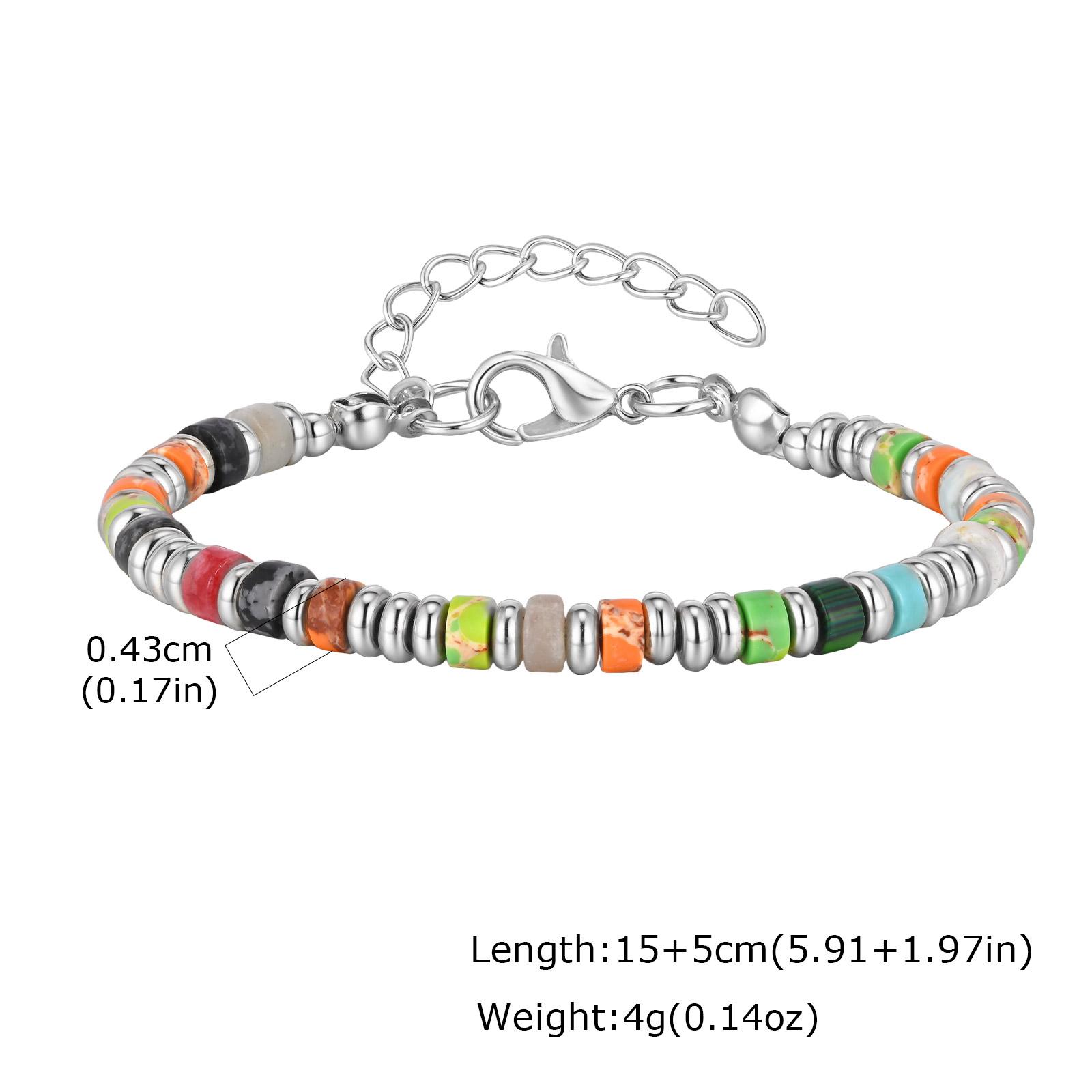 

Vintage Classic Natural Stone Bracelet, Adjustable Stainless Steel Beaded Chain Bracelet, Fashion Jewelry Gift for Men Boys
