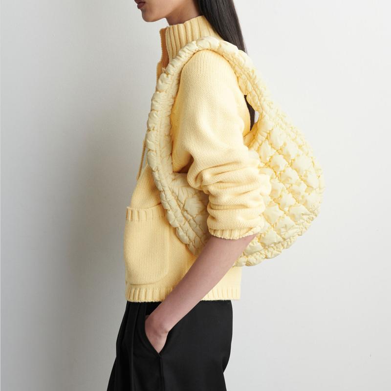 Cos Checkered Quilted Cloud Bag Women Handbag Cream-Yellow 0973537095