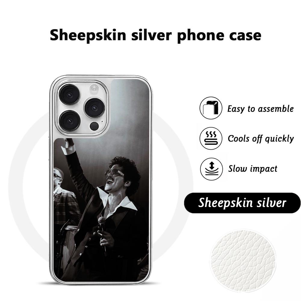 Bru-no Cool Singer Fashion Design Phone Case for iPhone 16 15 14 13 12 11 Pro Max Sheepskin Silver-edged Protective Case