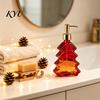 Christmas Table Centerpiece 300ml Tree Soap Dispenser, Glass Hand Dish Dispenser with Pump, Sturdy Xmas Decorative Empty Bottle for Soap, Kitchen,