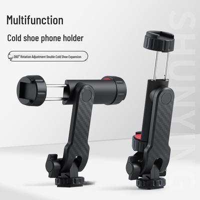 Multi-Functional Rotating Phone Clip Bracket with Dual Cold Shoe for Vlogging & Live Streaming