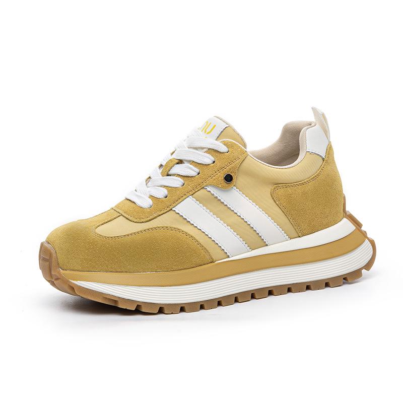 6cm Retro Sport Forrest Gump Women's Shoes - Autumn 2025 Red Ankara Leather Round Toe Color Block Casual Sneakers.