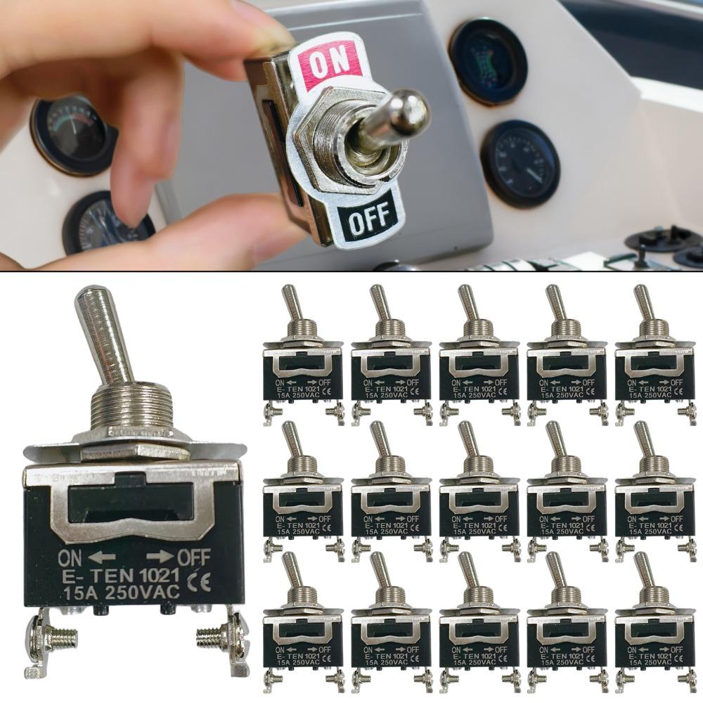 Heavy Duty Toggle Flick Switch with Waterproof Cover 15A 250V Rocker Switch Car Boat On Off SPST Terminal Auto Toggle Switch