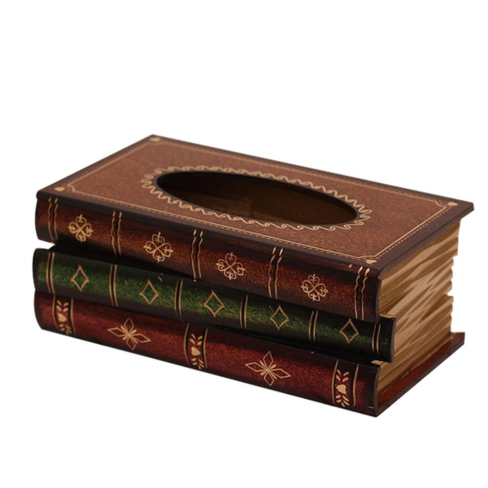 Retro Europäische Simulation Buch Taschentuchbox Holz Kreative Papieraufbewahrungsbox Wohnzimmer Restaurant Küchentisch Dekoration