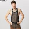 INCERUN Men Sleeveless Tank Tops Party Club Backless Hollow Mesh Vest
