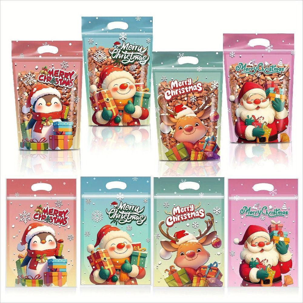 50PCS Multicolor Christmas Gift Bag Cartoon Santa Clause Deer Mixed Pattern Christmas Packaging Bag Xmas Tree Snowman