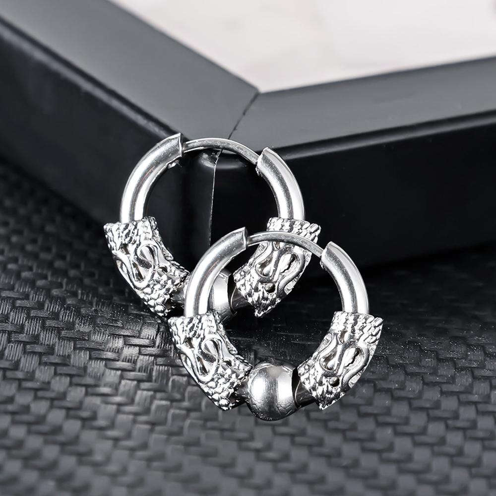 4pcs Punk Stainless Steel Round Circle Totem Hoop Metal Earrings For Men Women Fashion Earring Hip Hop Male Ear Piercing Jewelry