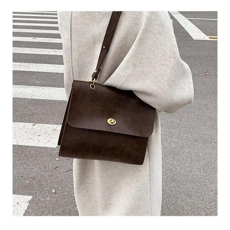 

Винтажная кофейная сумка через плечо для женщин в стиле преппи, повседневные сумки через плечо из кожи, женская ретро-сумка-портфель, эстетичная