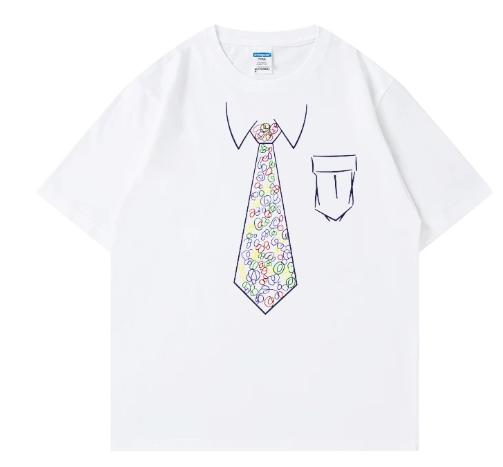 Funny bow tie short-sleeved T-shirt - Summer pure cotton casual round-neck short-sleeved T-shirt for both men and women - Summer