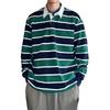 [CHANGE WELL] Men's 2025AW Fashion Casual Big Silhouette Long Sleeve Striped Rugby Shirt Ivy League Style Preppy Autumn Clothing (GREEN, 2XL)