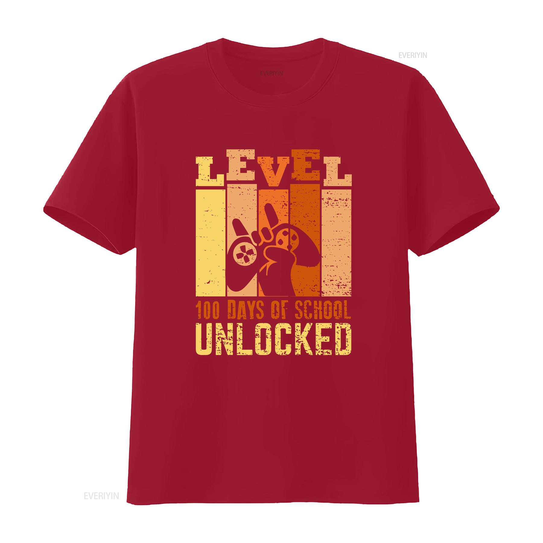 Level 100 Days Of School Unlocked T Shirt 100th Day Back To Gamer s Teacher vintage Washed Versatile Casual S