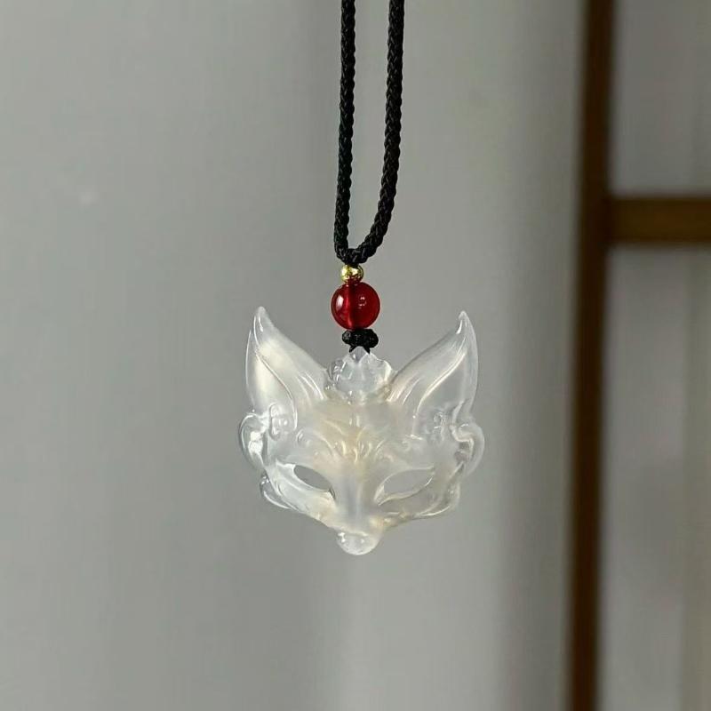 Handmade Necklace For Women Men Resin Fox Mask Pendant Kpop Braided Rope Chain Choker Fashion Jewelry