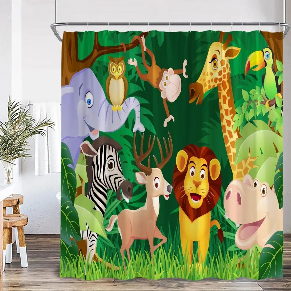 Animal Cartoon Shower Curtain Zoo Elephant Deer Zebra Owl Bee Sports Bathroom Decor Kids Child Polyester Bath Curtain With Hooks