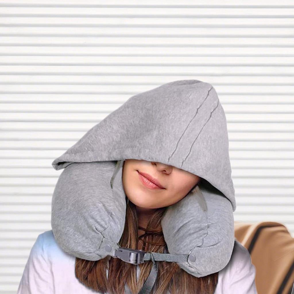 Hooded Travel Neck Pillow Stuffable Neck Pillow Airplane Rechargeable Travel Pillow Fillable Storage Bag For Sleeping