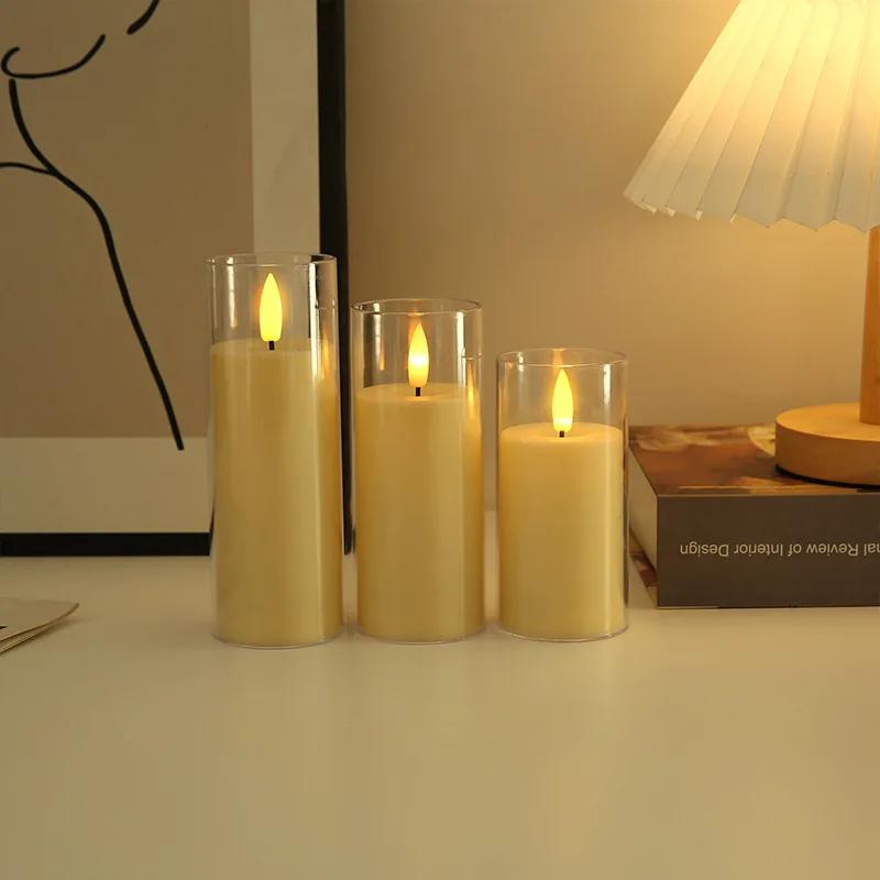 3PCS Small Flickering Flameless Candles Battery Operated LED Fake Candles for Holiday Decor, Home, Weddings Romantic Atmosphere