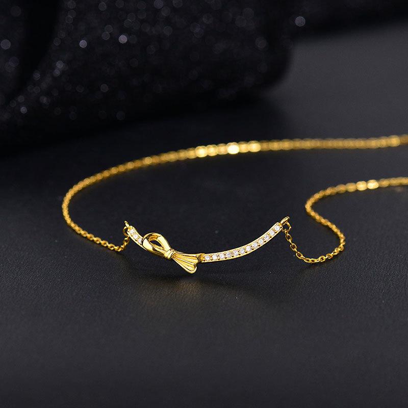 

Нежное ожерелье Long Live, изысканное французское инкрустированное ожерелье с бантом, простая цепочка для ключицы