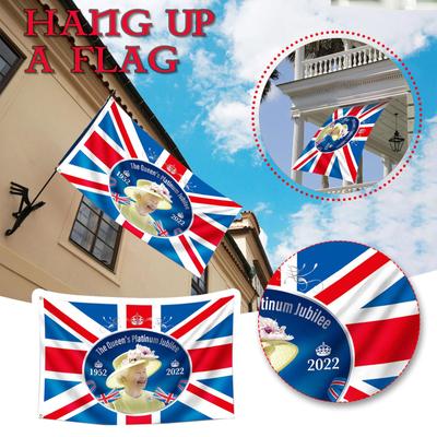Platinu-m Jubile-e Flagge, GB Union Jack 70 Jahre Jubile-e Dekorationen 2022, Flagge mit Ihrer Majestät des Jahres 2022
