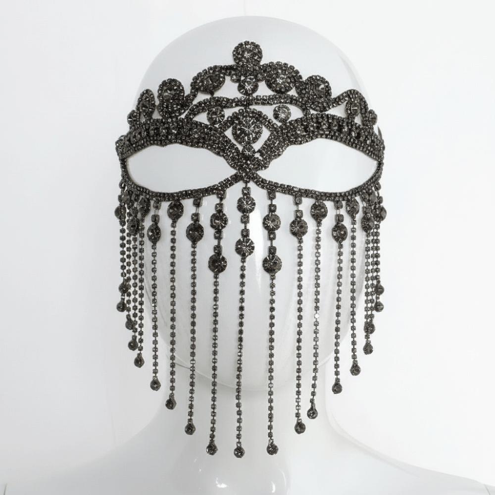 

Retro Masquerade Mask Shiny Rhinestone Mask Bohemian Style Face Chain for Women