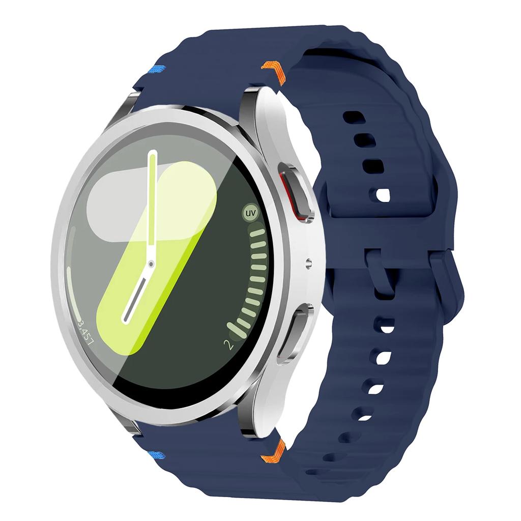 Boîtier+Bracelet pour Samsung Galaxy Watch7 40mm 44mm Bracelet en Silicone Bracelet Film de Protection d'Écran en Verre Trempé Coque Bumper en TPU