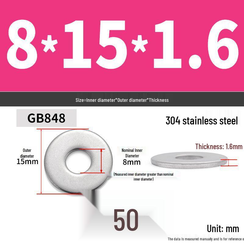 304 Stainless Steel Enlarged Flat Washer Ring (Sizes: M1.6-M22)