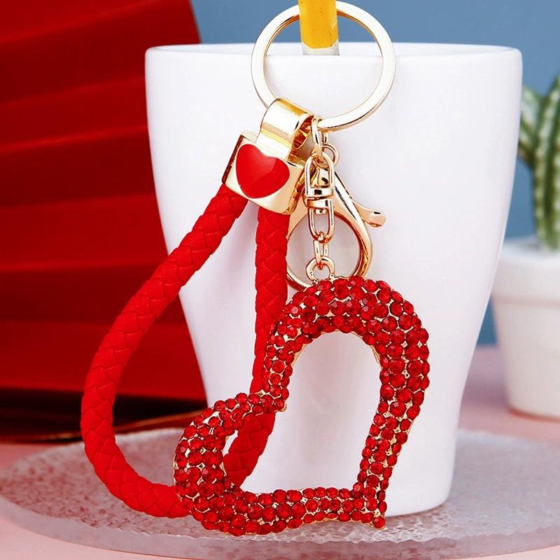 Double Shape Keychains Metal Spring Chain Decorative Rhinestone Pendant Bag Charm