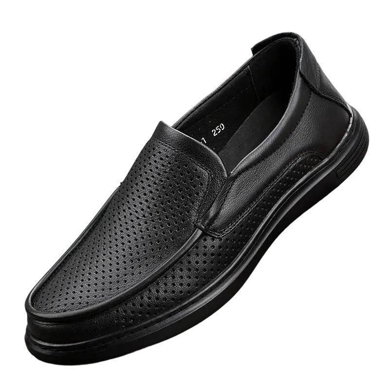 Layer Cowhide Men's Shoes Autumn Wear-resistant and Anti Slip Chef's Shoes Casual Leather Shoes Men's Feet Wide Father's Father's Shoes Spring Shoes