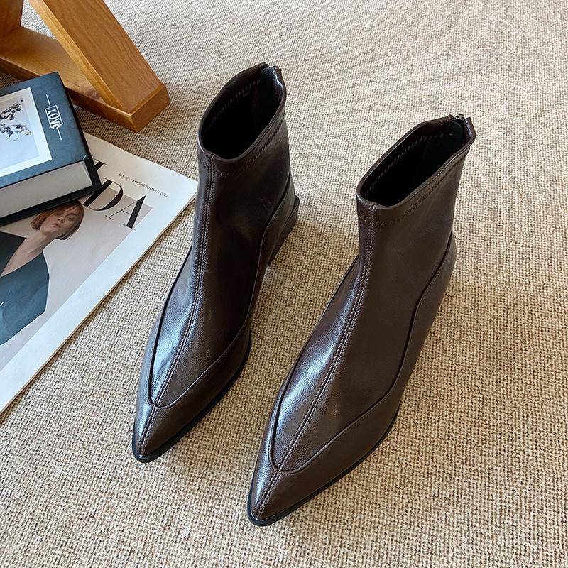 6810-1 French Pointed Short Boots Women's 2025 New Autumn and Winter Single Boots Fashion Thick Heel Thin Boots Martin Boots