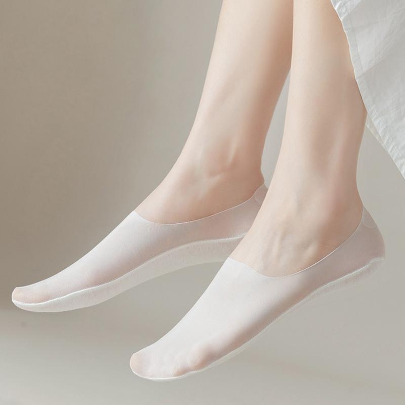 1Pairs Women Invisible Boat Socks Breathable Silicone Non-slip Ultra-thin Sock Slippers High Quality Elastic Ice Silk Low Sox