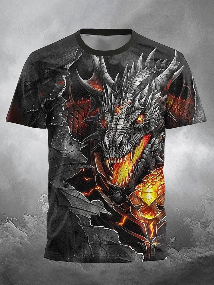 Summer Street Style Fashion Men's T-shirt Urban Everyday Casual Short-sleeved Top 3D Dragon Print Men's Outdoor T-shirt