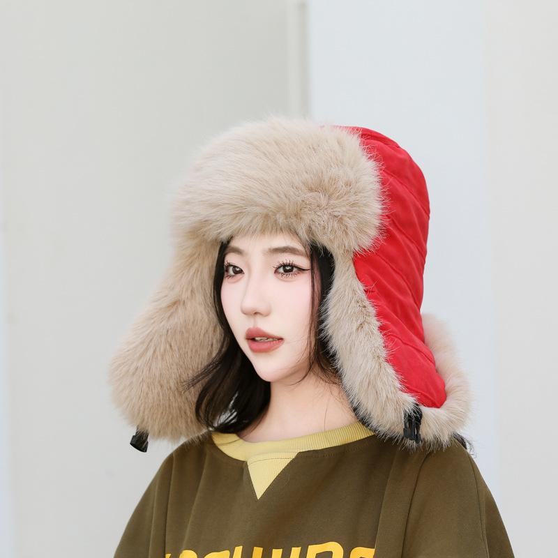Autumn and Winter Warm Ear Protection Cap, Fleece Thickened Women's Plush Windproof and Cold-proof Hat, Outdoor Cotton Hat
