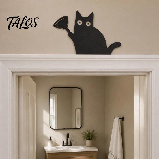 Bathroom Door Decoration Nosy Black Cat Topper Decor, Halloween Corner Acrylic Indoor Doorway Statue Top Figurine for Bedroom Home Gift Lovers