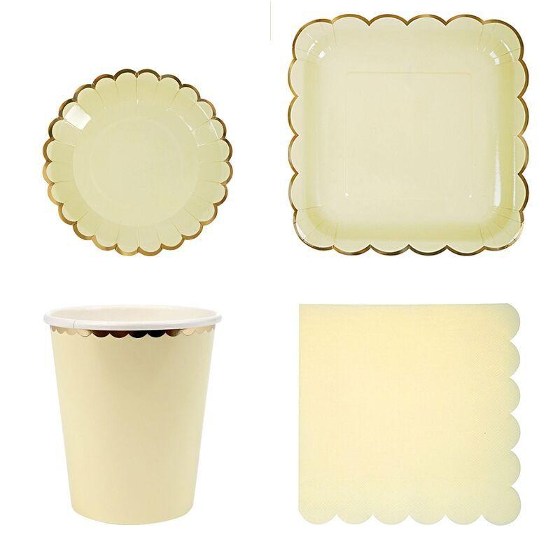 Disposable Paper Plate Lace Cups Hot Stamping Lace Dessert Paper Plates Tableware Wedding Happy Birthday Party Supplies