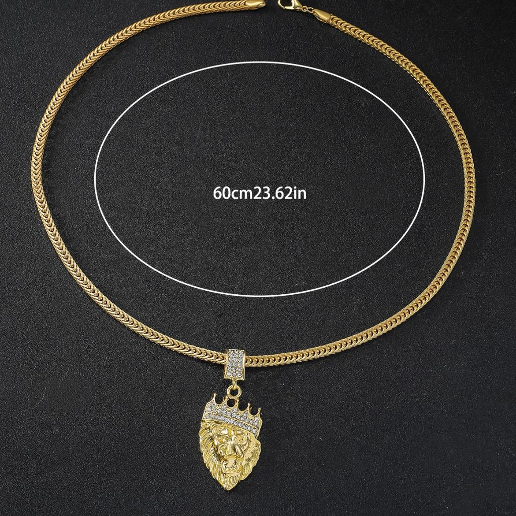 European and American Men's Hip-hop Domineering Crown Lion King Necklace Lion Necklace