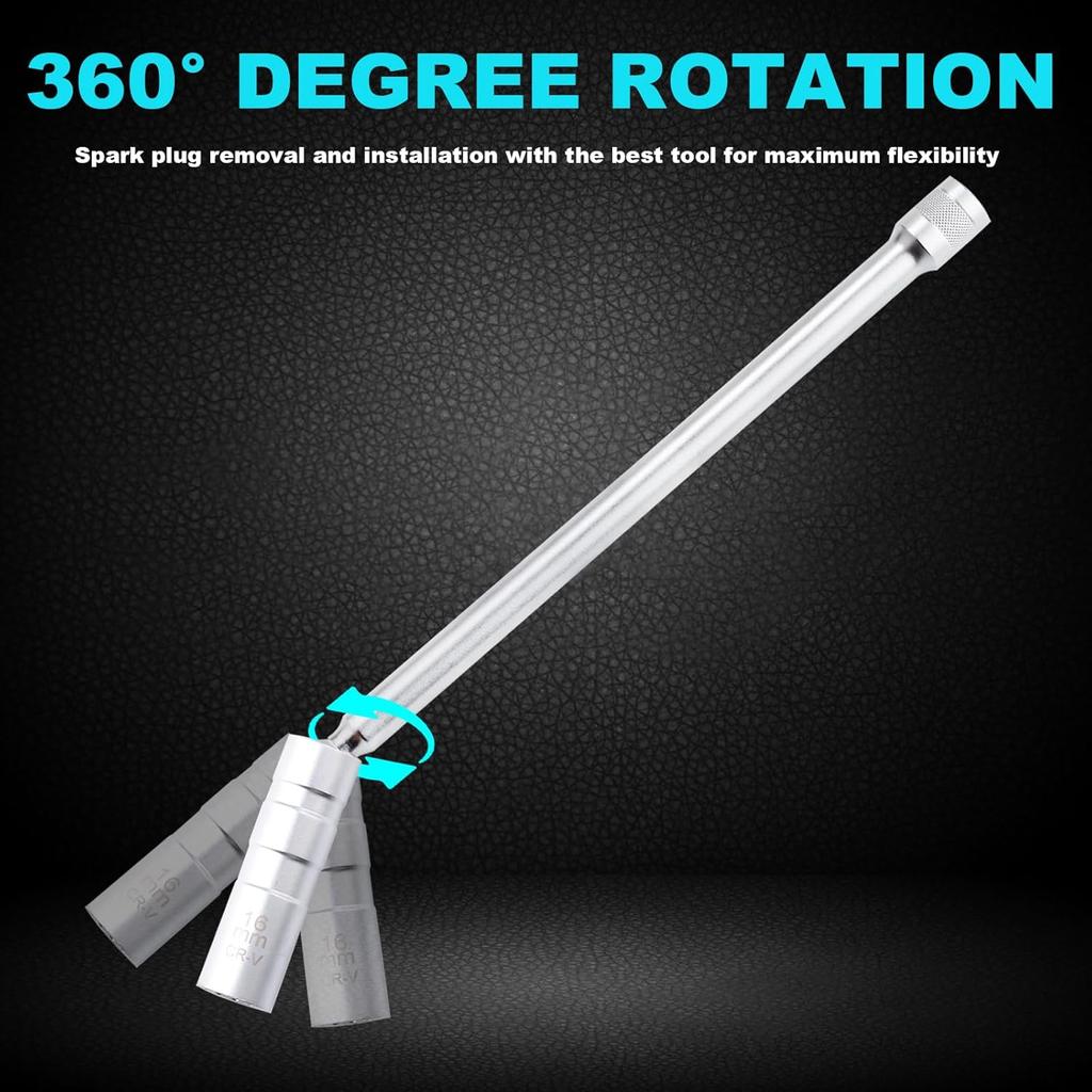 5/8 Spark Plug Socket Set, 16Mm Spark Plug Socket Magnetic 12-Point, 3/8 Extension 360 Degree Swivel Total Length 11.5 Inch, Automotive Replacement