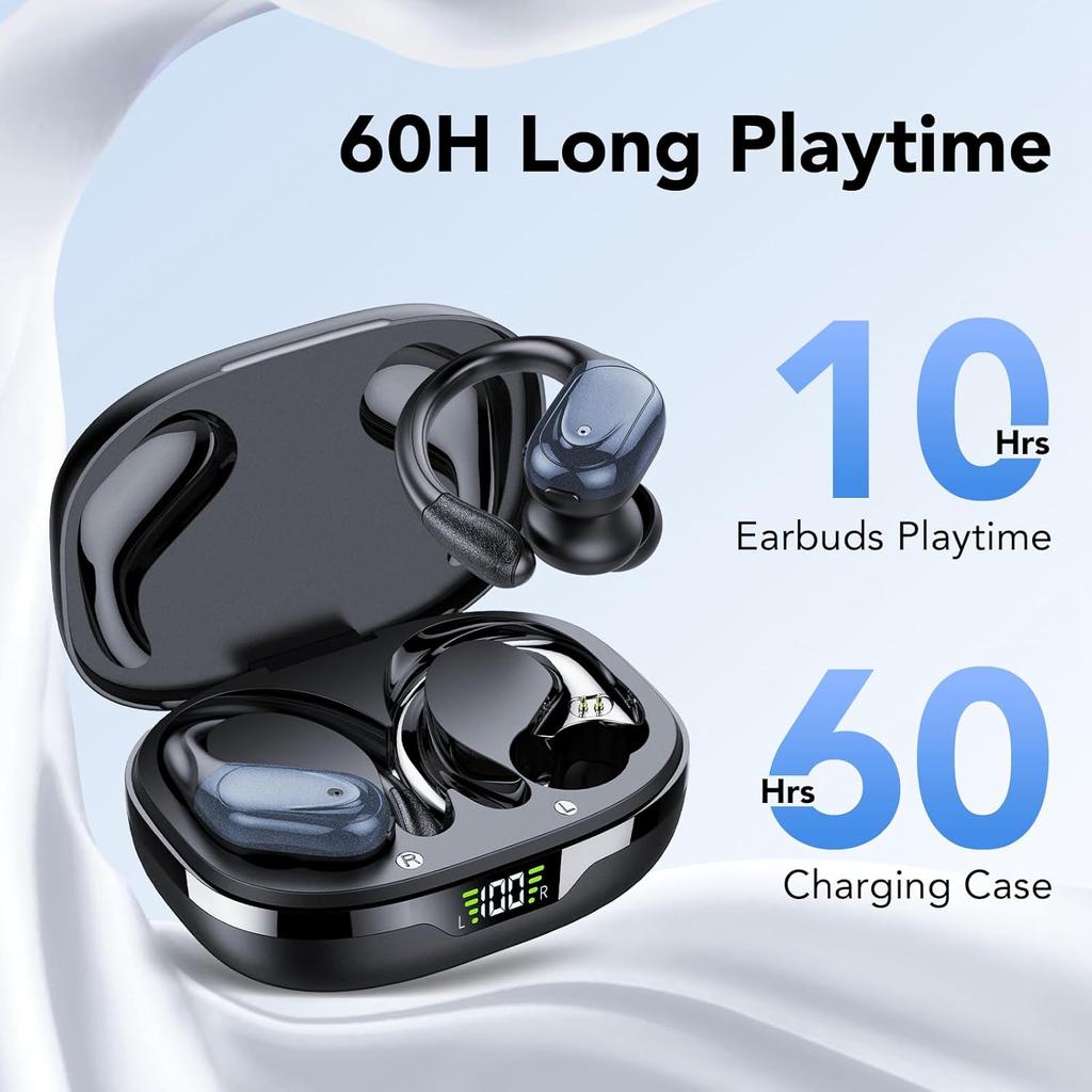 Wireless Earbuds Bluetooth 5.4 Headphones 60hrs Playtime Sports Headphones Earhook Deep Bass IPX7 Waterproof Over-Ear Earphone for Android iOS Workout