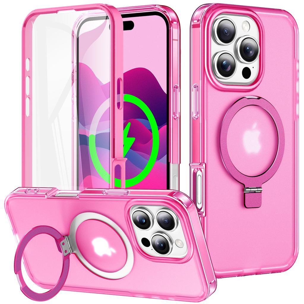 For iPhone 16 Pro Case Frosted TPU+PC Phone Cover with Magnetic Kickstand PET Screen Protector Compatible with MagSafe