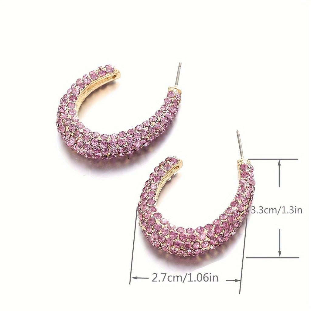 European and American retro fashion metal simple c-type inlaid diamond earrings women's color crystal glue earrings