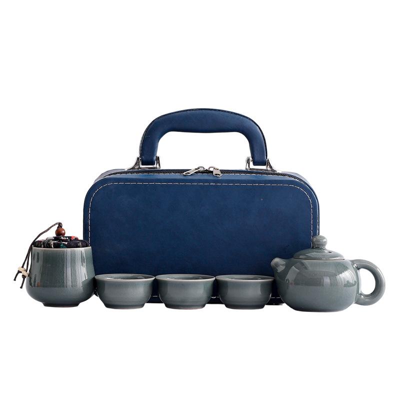 Ge Kiln One Pot Three Cups Travel Tea Set Dehua Ceramic Teapot Modern Simple Portable Storage Bag Business Gift
