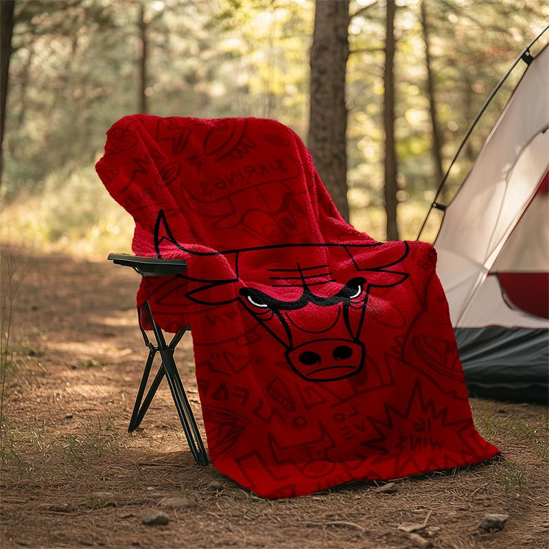 1pc Chicago Bulls Theme Blanket - Digital Print, Polyester, Cozy for All Seasons, Perfect for Outdoor, and Travel