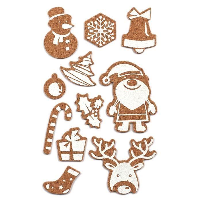 Motifs adhésifs - MegaCrea DIY - Noël - Liège - Blanc - 1,5 à 5,5 cm - 11 pcs