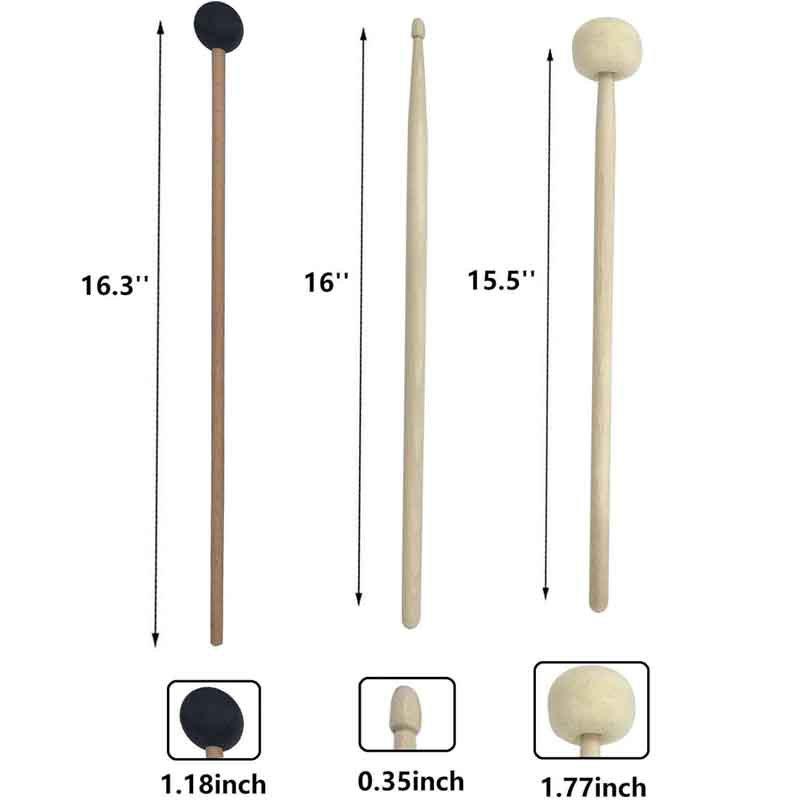 Drumstick Set with Storage Pouch Felt-Tip Timpani Mallets Rubber-Tip Glockenspiel Mallets (Maple) Wooden Drumsticks Glockenspiel Mallets