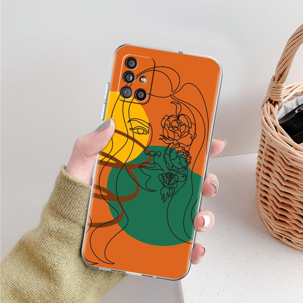 Phone Case For Samsung A15 A13 A35 A55 A51 A71 A41 A31 A21S A03S A05 A17 A23 A25 A33 A53 A73 5G A07 4G Clear Cover One Line Art