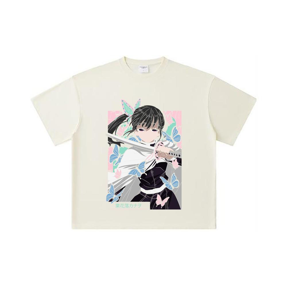 260 GSM Double Yarn 32 Count 100% Cotton Demon Slayer V98 Kanao Print Unisex Heavy Cotton T Shirt