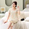 Cotton Silk Pajamas Suit Women's Summer Thin Two Piece Sets Short Sleeve Home Clothing Large Size Sleep Trousers