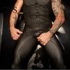 Trousers Mid-rise Elastic Waistband U Convex Zipper Open Crotch Men Pencil Pants Sexy Skinny Faux Leather Stage Performance