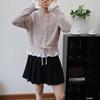 Sweet Ruffle Edge Lace Splicing Sweater Jacket Autumn and Winter New Lace-up Waist Knitted Cardigan Women
