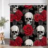 Schädel Halloween Duschvorhang Frohes Halloween Lustiges Skelett Rose Floral Badezimmer Dekor Polyesterstoff Duschvorhang Mit Haken