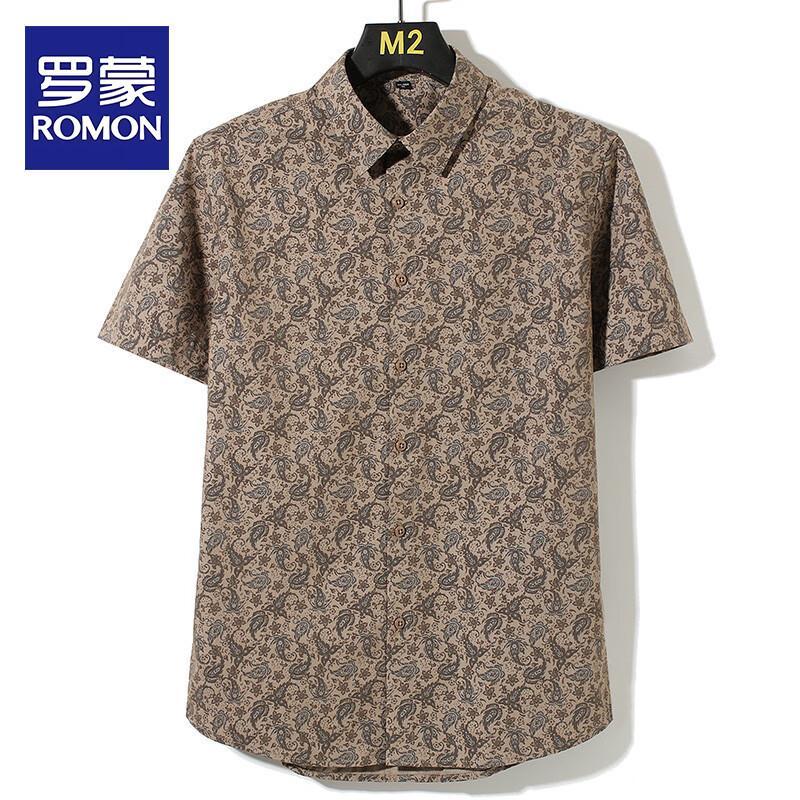 Romon Men s Floral Wrinkle-Free Short Sleeve Shirt 4XL