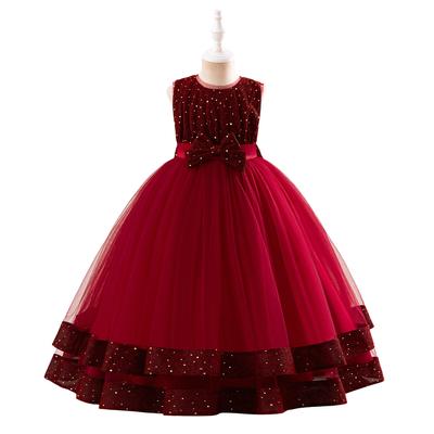 Flower Girl Princess Dress For Weddings Kid Formal Bow Long Gown For School Evening Party Children New Year Cloth