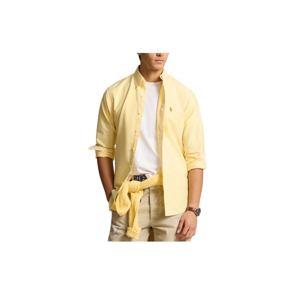 Polo Ralph Lauren Solid Color Pony Embroidered Point Collar Long Sleeve Shirt Men Shirts Yellow MNPOWOV16823529-700